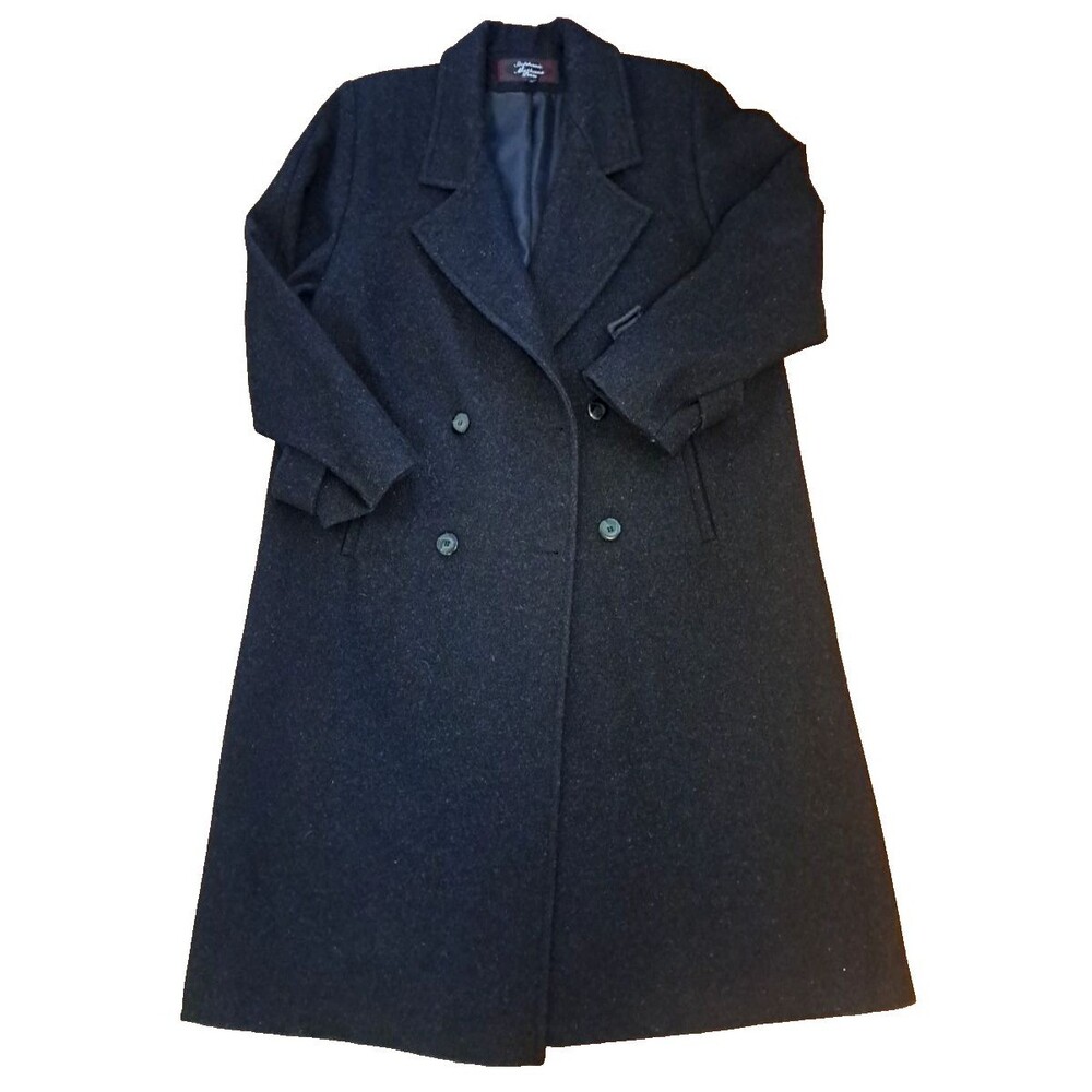 Womens Vintage Wool Coat Long Black Lined Pockets Stephanie Mathews Petite 14